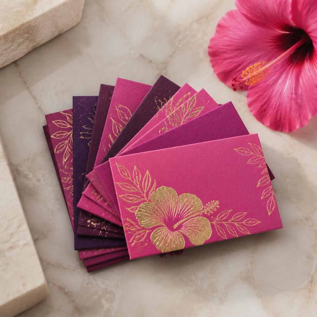Gold foil business cards and swag